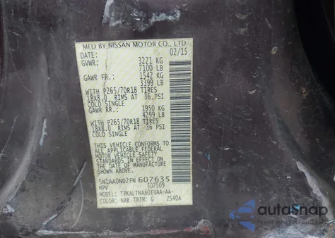 2015 Nissan Armada Platinum/Sl/Sv from USA, damaged, VIN 5N1AA0ND2FN607635